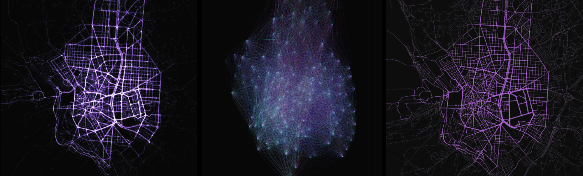 Three maps showing the dataset's tracks