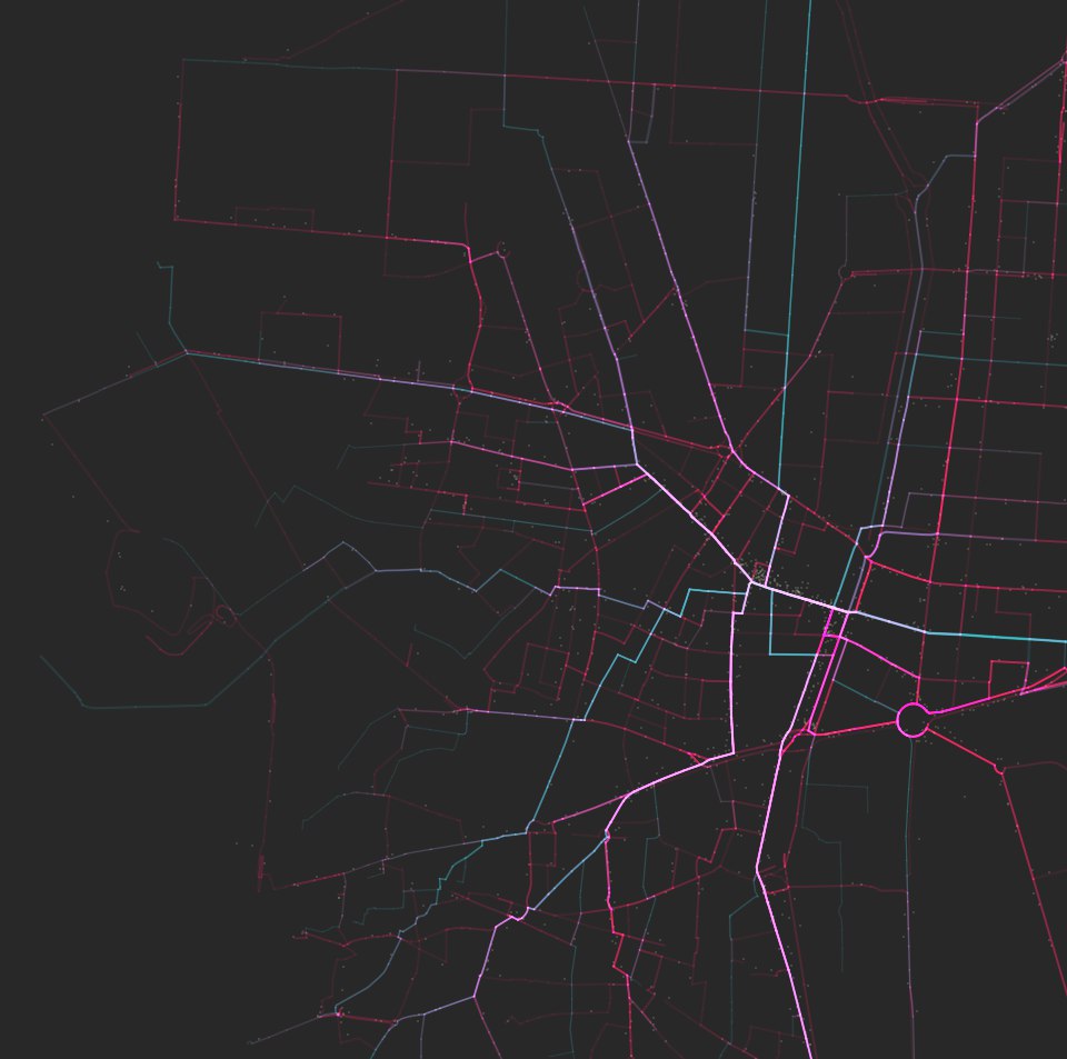 Example of the convergence of the final, processed tracks and the original GPS datapoints.